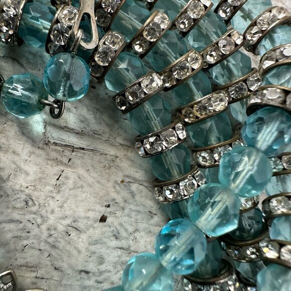 Vintage 1950s Aqua Multi Strand Rhinestone Beaded Necklace - Picture 9 of 9